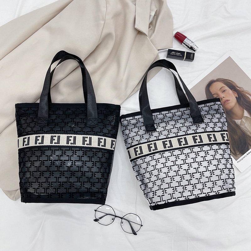 New Fashion Hollowed-out Handbag Woman Large Capacity Travel Outside Portable Shopping Bag Hands Carry Bag Mesh Yarn Wash Bag-Taobao
