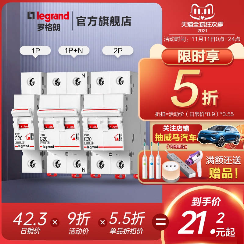 Rogrand air switch 1p circuit breaker 2p total open protector household 63a official flagship store short circuit protection z
