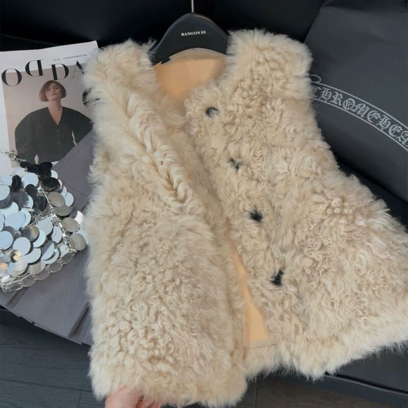 Fur Integrated Llama Faux Wool Vest Jacket Round Neck Versatile 2025 Winter New Style Sleeveless Vest Fur Integrated Llama Faux Wool Vest Jacket Round Neck Versatile 2025 Winter New Style Sleeveless Vest