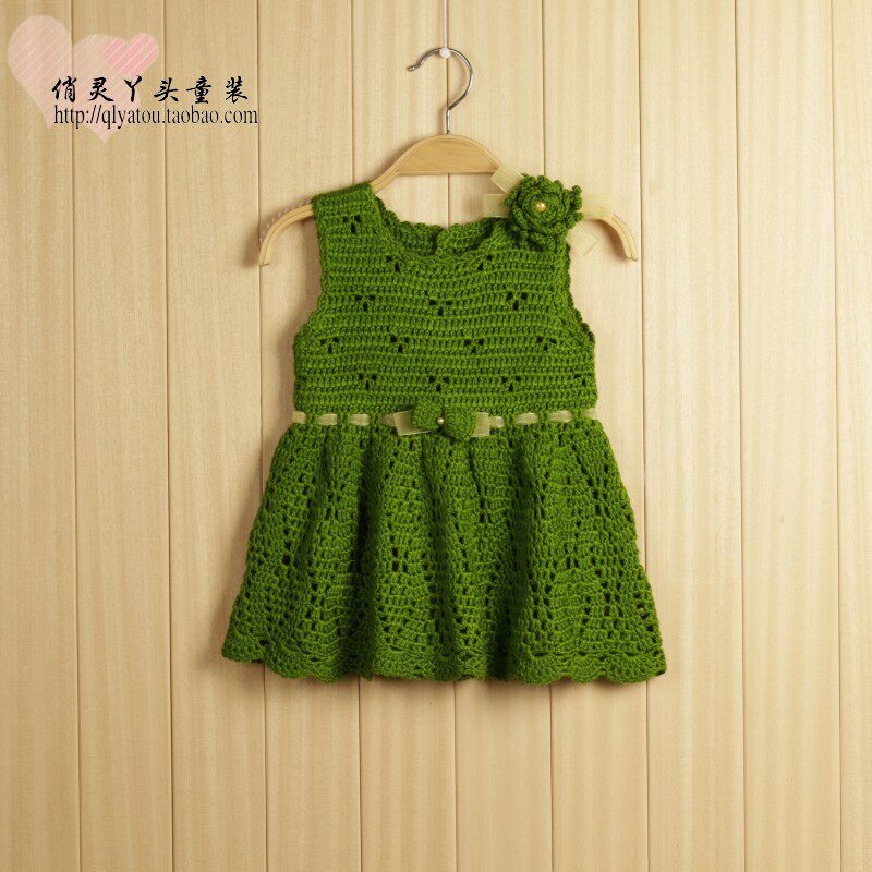 俏灵丫头童装 纯手工镂空钩花编织女童毛衣连衣裙儿童1-7岁背心裙