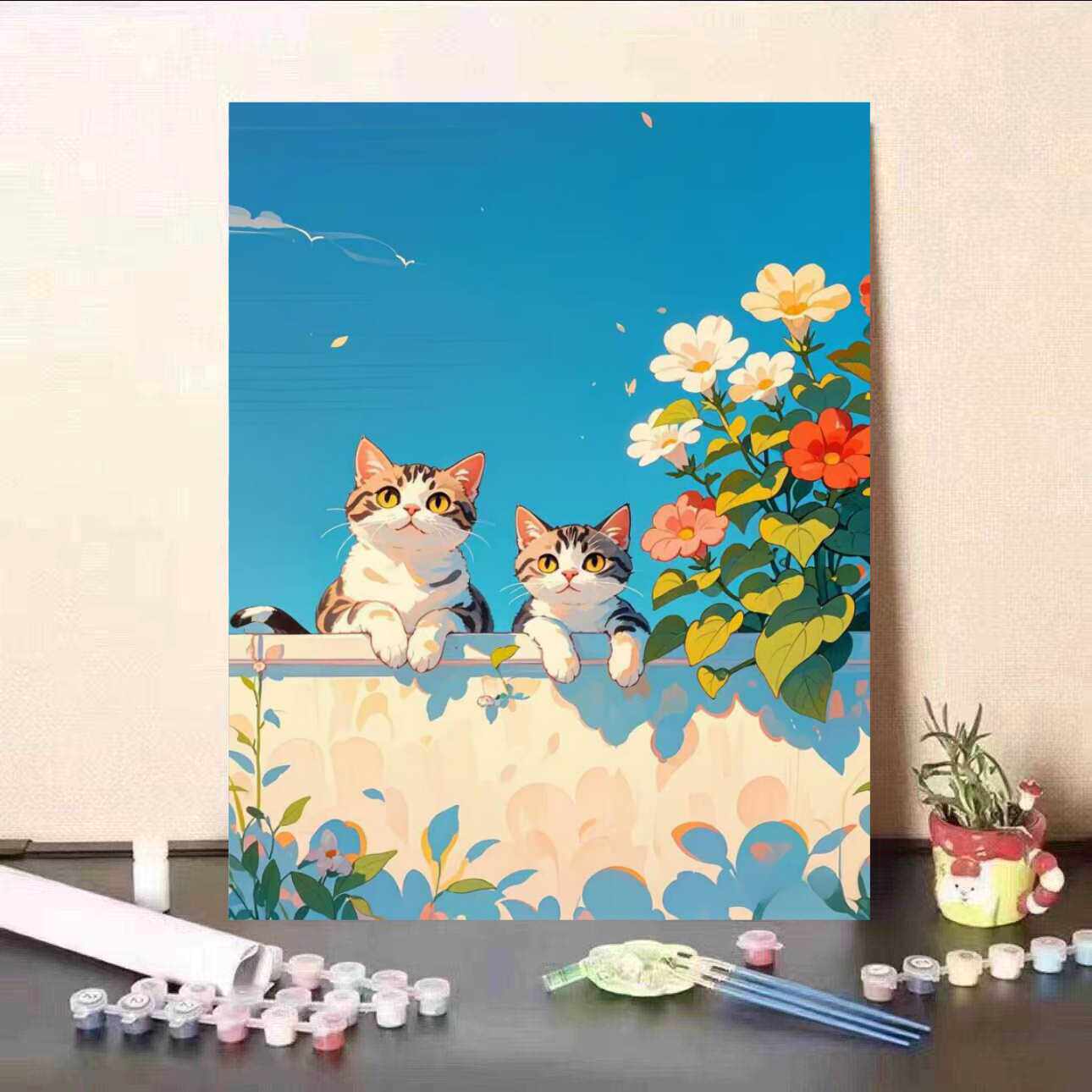 2026新款可爱猫咪数字油画diy填充手绘油彩画丙烯填色手工解闷画-淘宝网