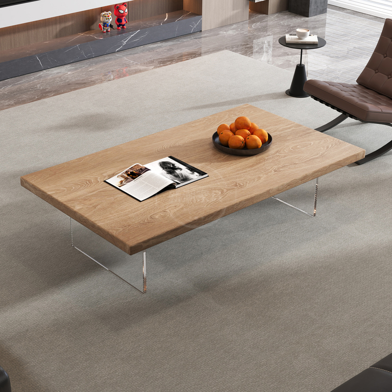 Light Luxury Modern Minimalist Nordic Style Rectangular Coffee Table with Acrylic Legs for Living Room, High-End Designer Model