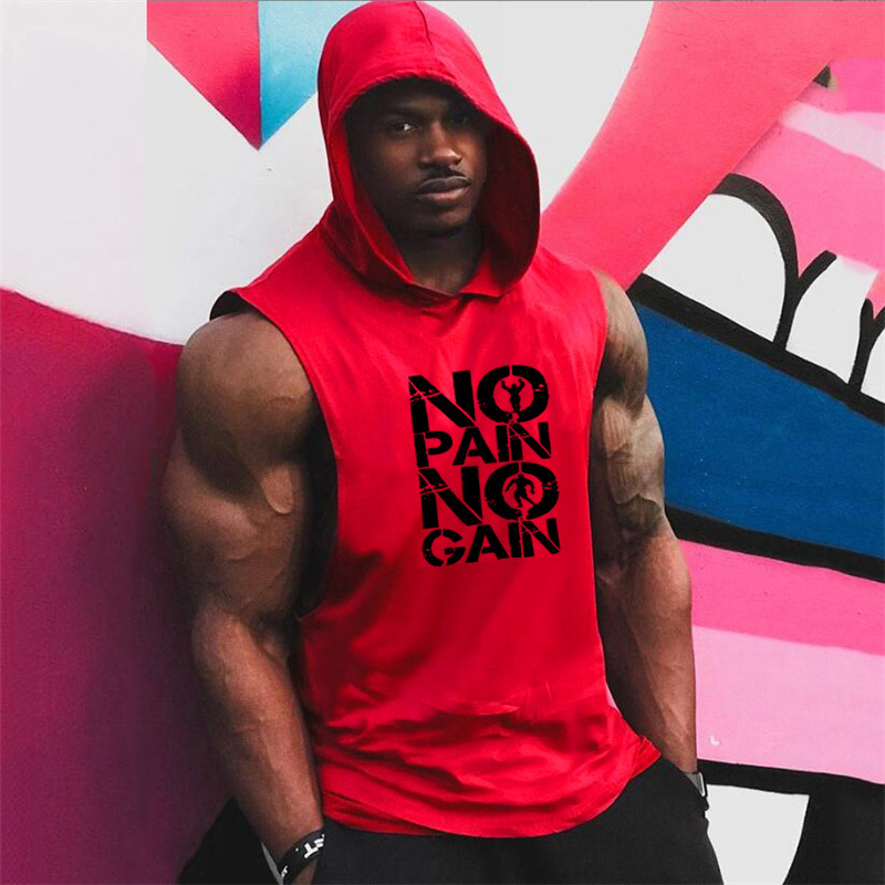 Summer Deep-Cut Bodybuilding Fitness Hooded Tank Top Training Deep-Cut Racerback Sports Vest Men's Cotton Summer Deep-Cut Bodybuilding Fitness Hooded Tank Top Training Deep-Cut Racerback Sports Vest Men's Cotton