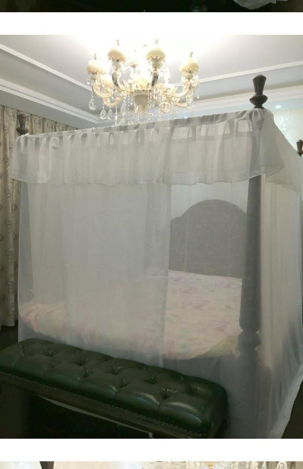 phong cách châu Á gỗ Mỹ bốn cột dây đai giường tán Velcro Đông Nam Trung Quốc giường trắng mã hóa lanh vỏ chéo - Bed Skirts & Valances rèm ký túc xá