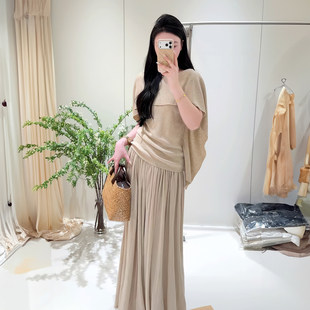 Summer fashionable khaki knitted sweater, skirt, set, casual style, simple and elegant design