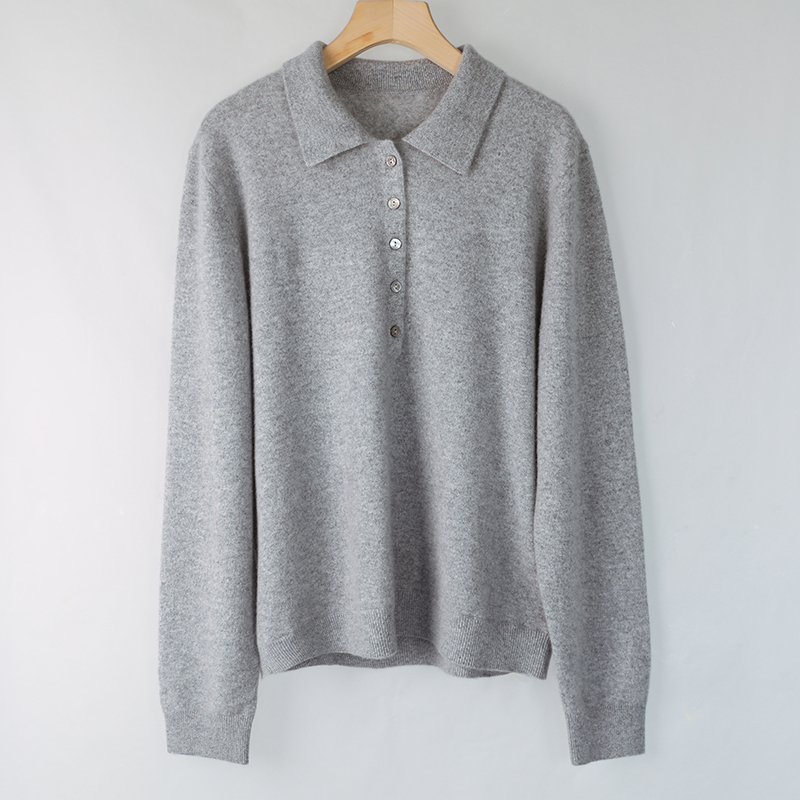 【Little Chicken Gray】Simple Polo Collar Sweater for Women, Pullover, Skin-Friendly, Soft, 100% Cashmere Knitwear 【Little Chicken Gray】Simple Polo Collar Sweater for Women, Pullover, Skin-Friendly, Soft, 100% Cashmere Knitwear
