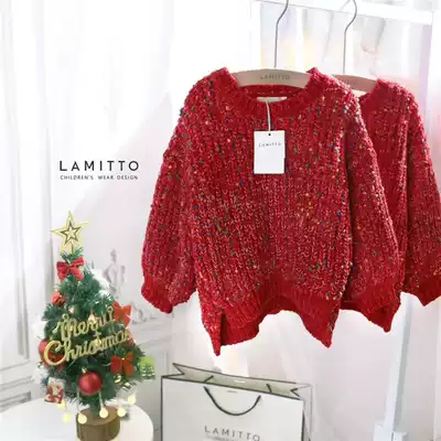 Autumn and winter girls thickened warm sweater red color dot Chenille loose sweater jacket lantern sleeves