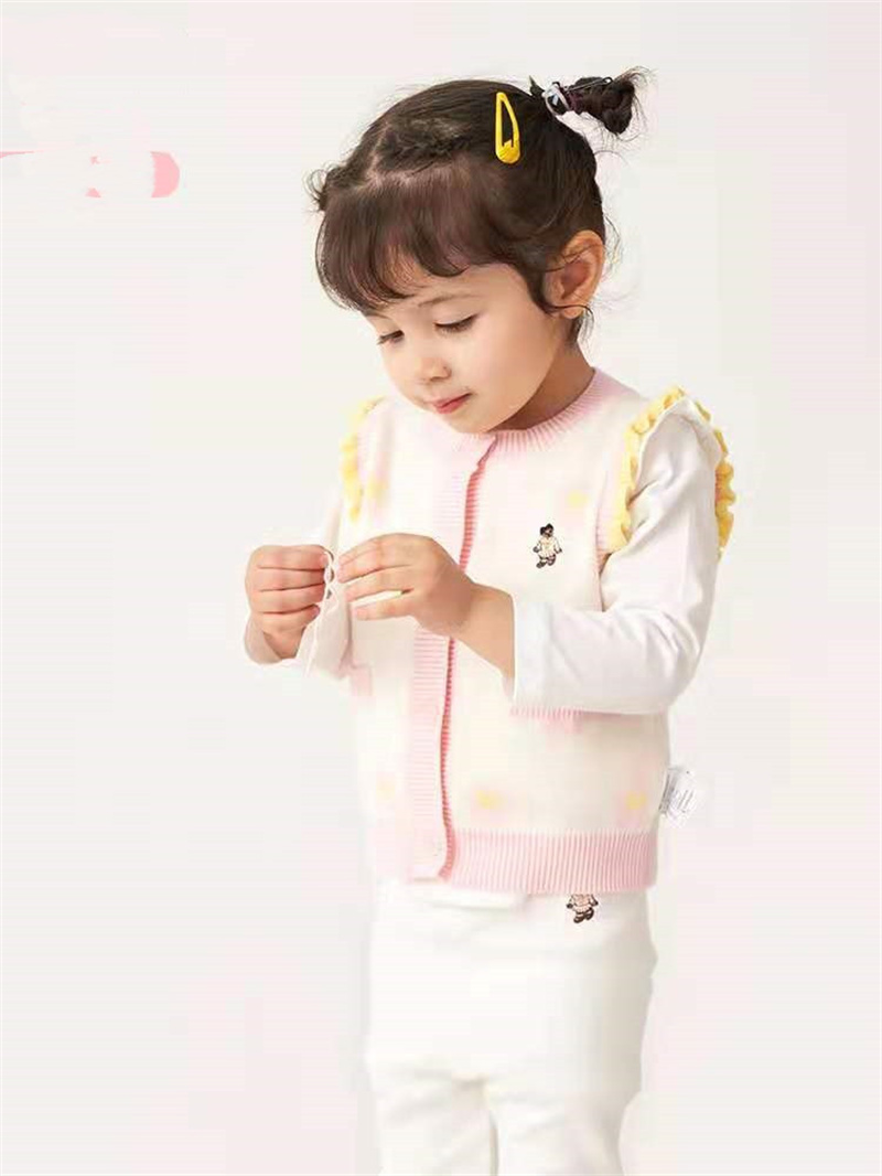 2021 early autumn new children girl girl baby girl thin cartoon embroidered sweater waistcoat waistcoat pure cotton vest