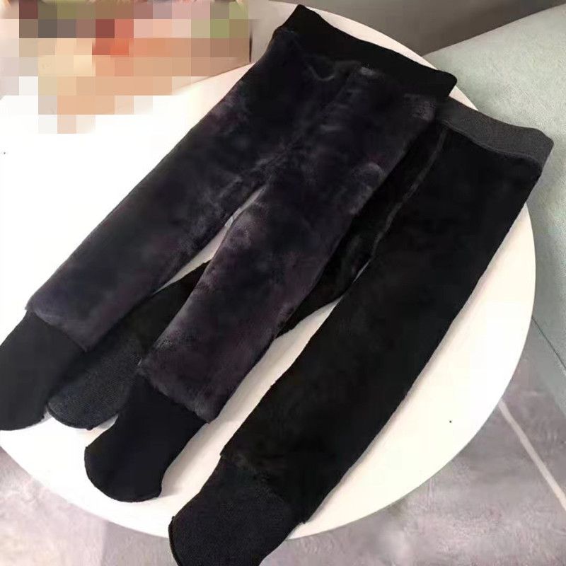 Autumn Winter Girl Baby Gafu Thickened Pants Socks Inner Lap Pants Socks Inner Hitch Black Dark Grey Long Pants Warm Pants elastic