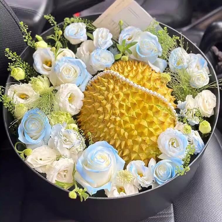 Mid-Autumn Festival Durian Bouquet Finished Fruit Gift Box Rose Flower Delivery Same-City Guangzhou Delivery Thanksgiving Gift for Wife