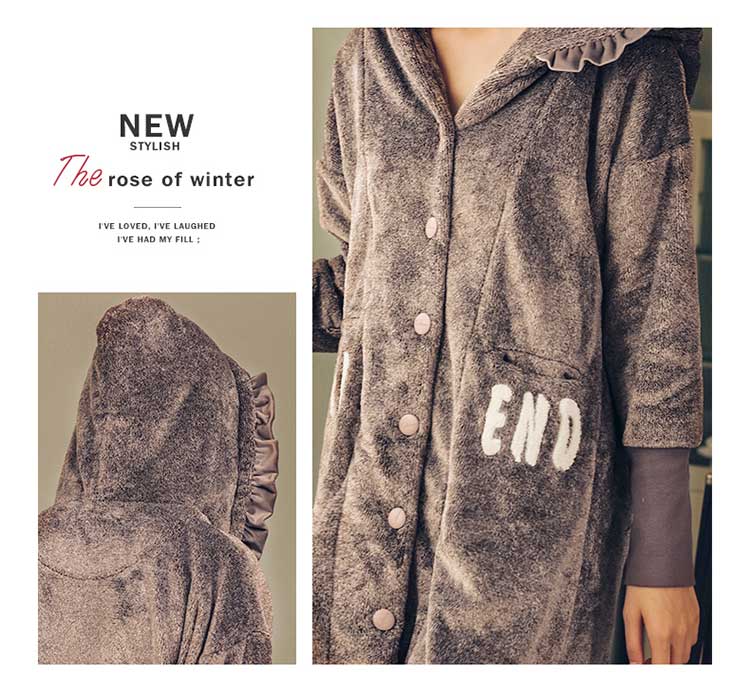 Fen Teng Xue Yu new san hô nhung nhung nữ mùa đông dày dễ thương dài đoạn áo choàng flannel cô gái đồ ngủ áo ngủ nữ