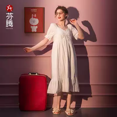 Fenteng night dress female summer pure cotton princess can be worn outside with chest pad pajamas 2021 new home service pajamas