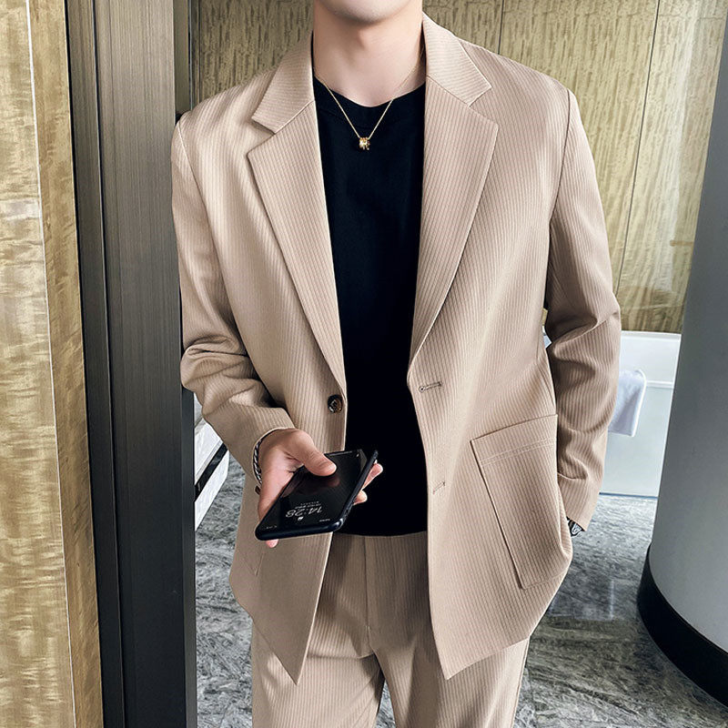 Fall men retro do old corduroy Korean version loose small suit fashion yuppie handsome suit two pieces