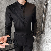 Yuppie Handsome Youth Long Sleeve Shirt Male Long Sleeve Black White Inch Dress Personality Lace Big Code Working Dress Hairdresser Tide