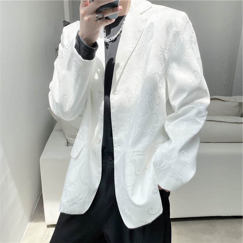 Western suit male Korean version loose with small suit casual yuppie handsome and dark tattoo youth long sleeve hair type teacher tide net red yuppie