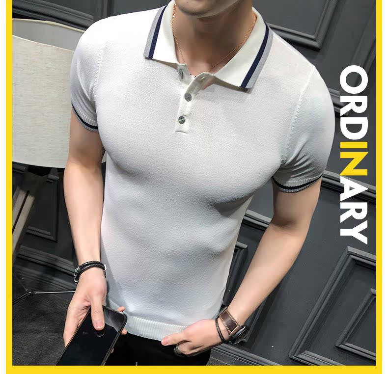 Áo thun nam mùa hè 2018 mới Áo thun dệt kim mỏng Hàn Quốc Áo sơ mi POLO nam ngắn tay aso polo