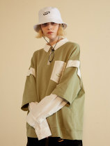 FRLMK Tide brand retro stitching polo shirt fake two Hip Hop Street ins loose clothes Qi Sijun the same model