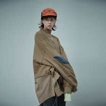 A SQUARE ROOT deconstruction clothes stickers retro stripes stitching slit half high collar sweater men and women tide