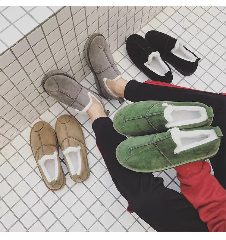 Giày tuyết mùa đông ấm áp cho nam và nữ lông một chân mắt cá chân mẫu đôi giày bánh mì giày cotton nam giày thủy triều