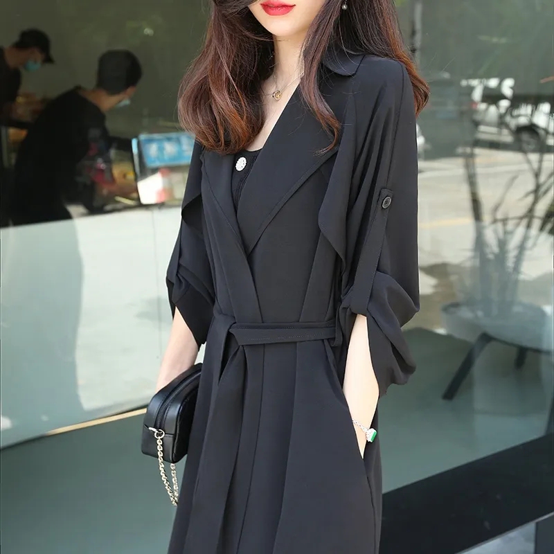 Elegant Trench Coat Versatile 2024 New Spring and Autumn Women's Cardigan Jacket Lightweight Slim Fit Waist-Cinching Tie Thin Long Style Trendy Elegant Trench Coat Versatile 2024 New Spring and Autumn Women's Cardigan Jacket Lightweight Slim Fit Waist-Cinching Tie Thin Long Style Trendy