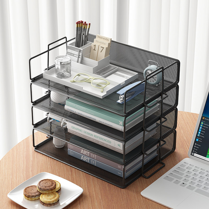 Desktop Simple Bookshelf Iron Art Shelf Office Multilayer Finishing Shelf Folder Archive Desk Upper Containing Layer Shelf