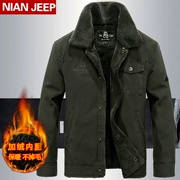 NIAN JEEP cotton trung niên nam mùa đông cộng với nhung lông dày quân đội áo khoác lông denim quần áo cotton ấm tuổi