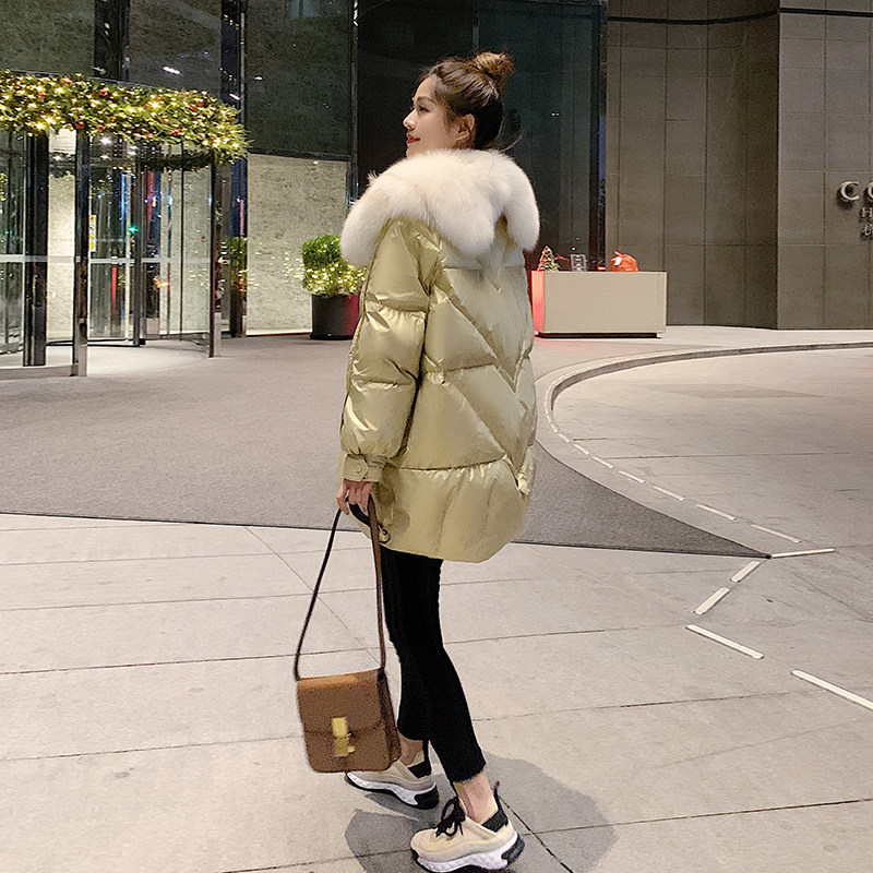 High-end big fur collar wash-free shiny down jacket women's 2022 new winter hot style fashion medium and long version small man