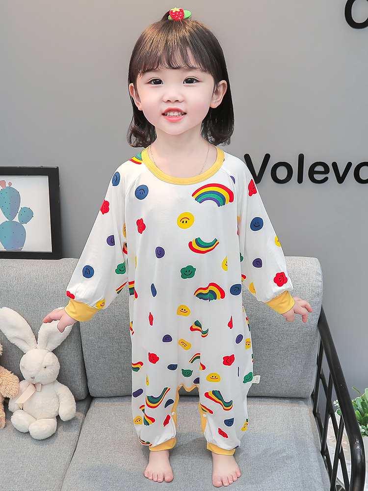 CHILDRENS ONE-PIECE PAJAMAS SPRING AND AUTUMN THIN BABY GIRL MODAL LONG SLEEVE AIR CONDITIONED CLOTHES SLEEPING BAG GIRLS AUTUMN STYLE LOUNGEWEAR