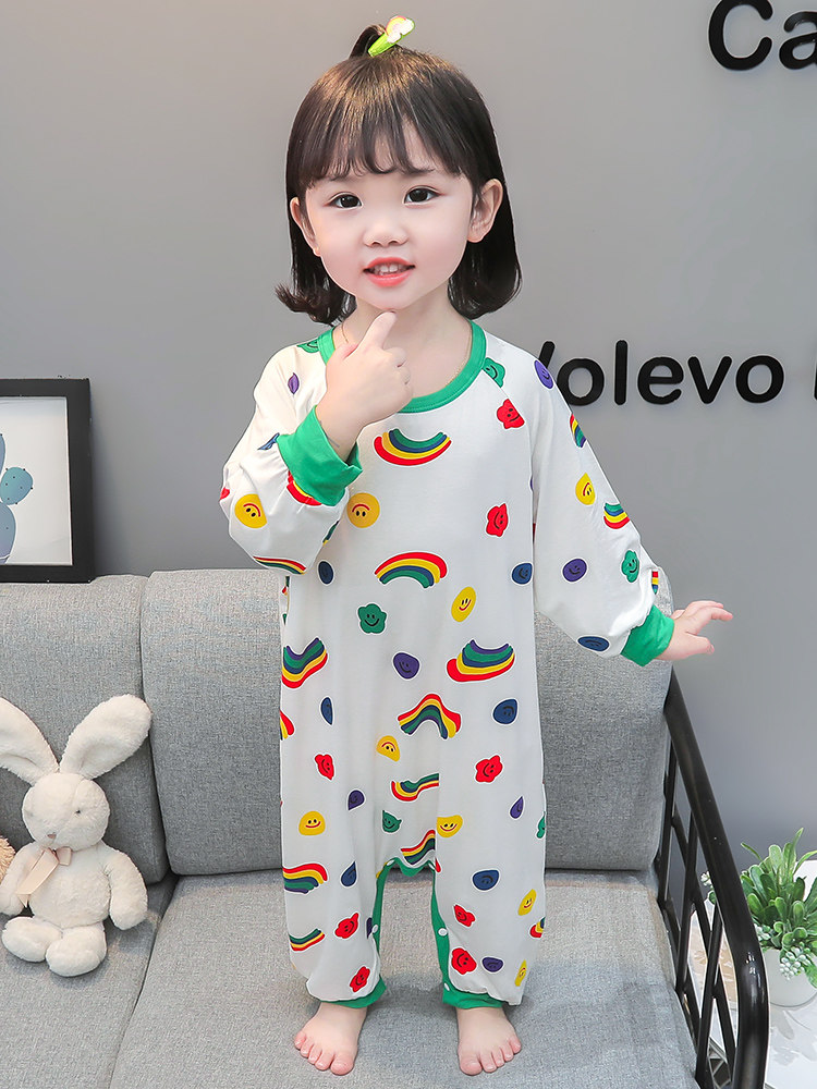 CHILDRENS ONE-PIECE PAJAMAS SPRING AND AUTUMN THIN BABY GIRL MODAL LONG SLEEVE AIR CONDITIONED CLOTHES SLEEPING BAG GIRLS AUTUMN STYLE LOUNGEWEAR