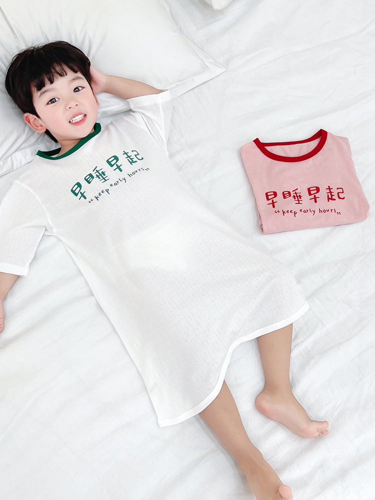 BABY SHORT-SLEEVED ONE-PIECE PAJAMAS THIN BOYS COTTON NIGHTGOWNS HOME CLOTHES GIRLS BELLY PROTECTION NIGHTDRESSES KICK-PROOF AIR-CONDITIONED CLOTHES