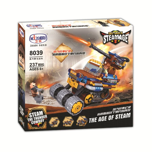 卫乐 Сборка строительного блока Детская головоломка, вставка The Sabre Toys Steam Era Series Steam Mustang War автомобиль 8039