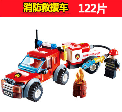 Goody Compatible Lego Assembly Building Blocks Police Fire Fire children Puzzle Toy Fire Rescue Car 9208