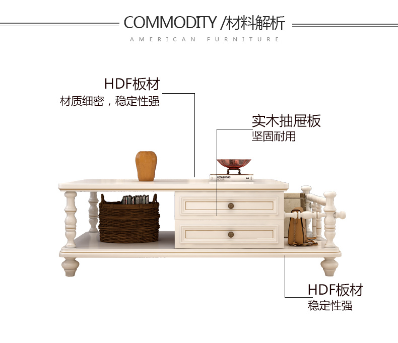 Luoman nhà American mục vụ đồ nội thất phòng khách đặt bàn cà phê kết hợp tủ TV trắng bàn cà phê đơn giản