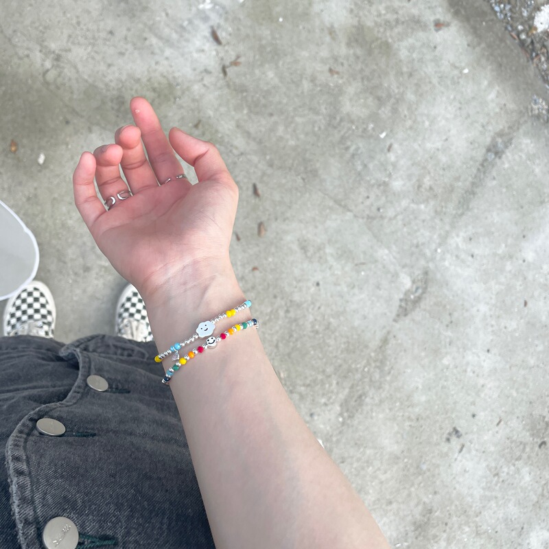 Fortune-Attracting Colorful Smiley Face Bracelet, Receive Good Luck! S925 Sterling Silver Friendship Gift, Adjustable String