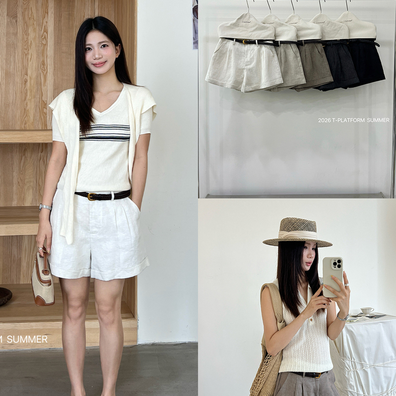 Thirteen Lines T-Platform 16206 High-Waisted Shorts for Women, Summer Minimalist Light Luxury Four-Quarter Pants Casual Shorts