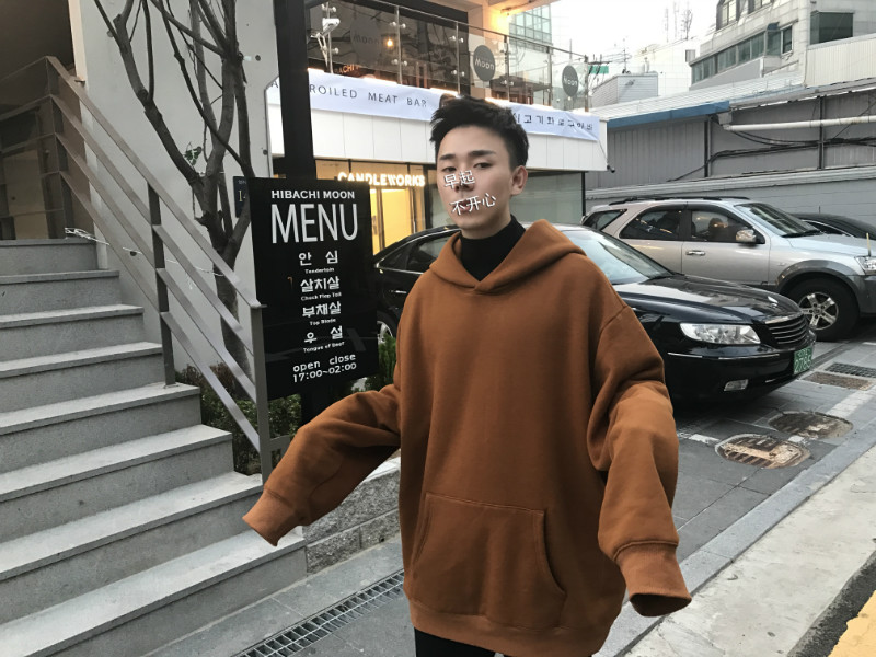 Ông Fang inch 18 mùa xuân và mùa đông chàng trai Hàn Quốc phiên bản của áo len dày màu rắn lỏng OVERSZIE nhung hoodie áo len áo