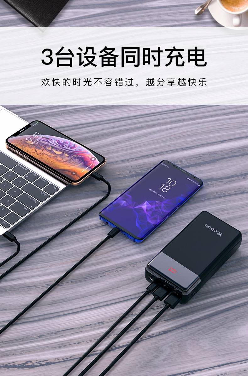 Yubo YB-30W-PD phiên bản sạc nhanh 30.000 mAh Kho báu Apple Huawei OPPO kê vivo điện thoại di động flash sạc phổ dung dung lượng lớn LCD hiển thị điện thoại di động polymer vội vàng kho báu