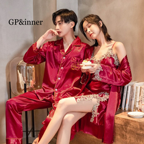Couple Sleepwear Spring Autumn Season Thin Lady Ice Silk Sexy Harnesses Sleeping Skirts Pyjamas Korean version Mens long sleeve wedding suit