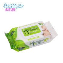 Water skin bamboo fiber baby mouth and hand wet wipes 80 pumps covered with 3 packs