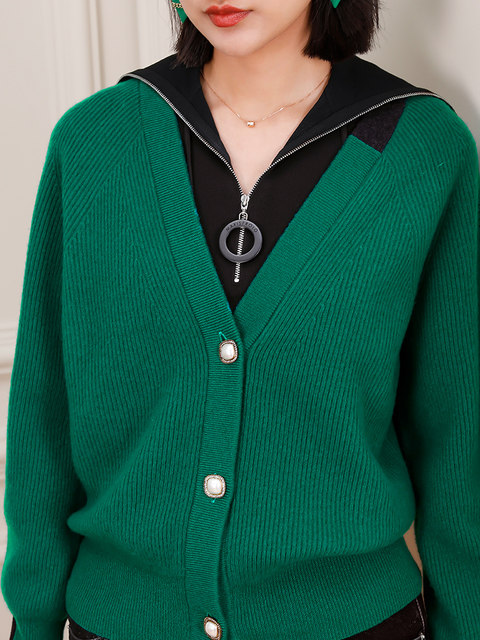 Meibaili 2022 ດູໃບໄມ້ລົ່ນແລະລະດູຫນາວໃຫມ່ Wool ຄໍ V ຖັກ Cardigan ຂອງແມ່ຍິງ Loose Casual Jacket Sweater ເຕົ້ານົມດຽວ