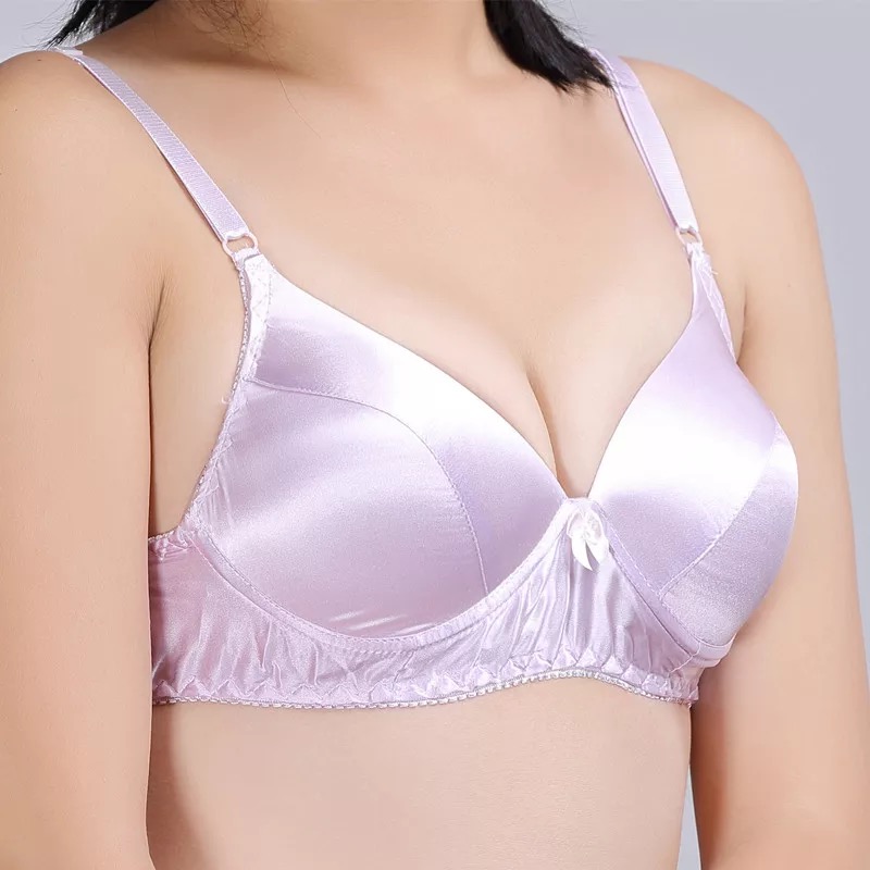 Áo ngực bằng lụa tơ tằm nữ Áo ngực lụa tinh khiết Màu sắc rắn AB bìa nhỏ Không có vòng thép áo ngực không gọng