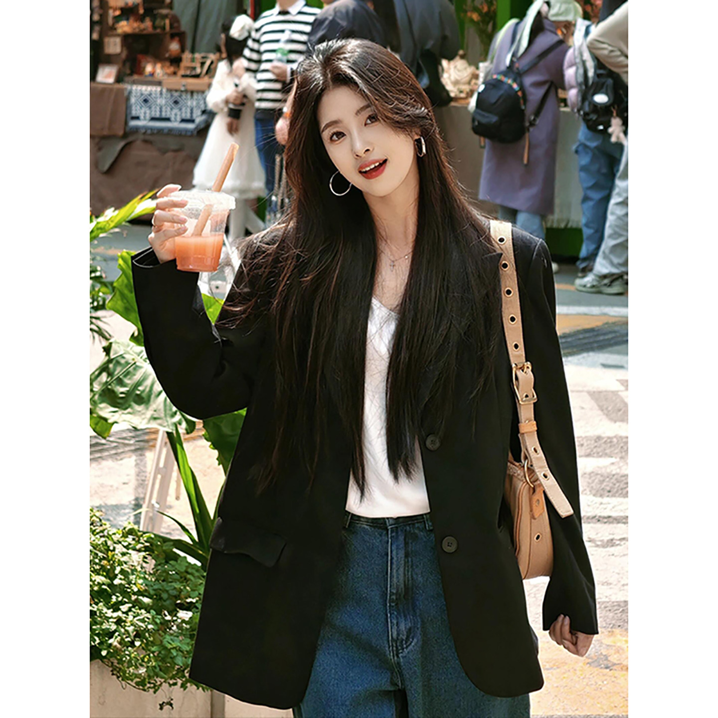 Негабаритный черный повседневный маленький пиджак для костюма, женский весенне-осенний костюм 2025 года, новый высококачественный свободный костюм свободного кроя