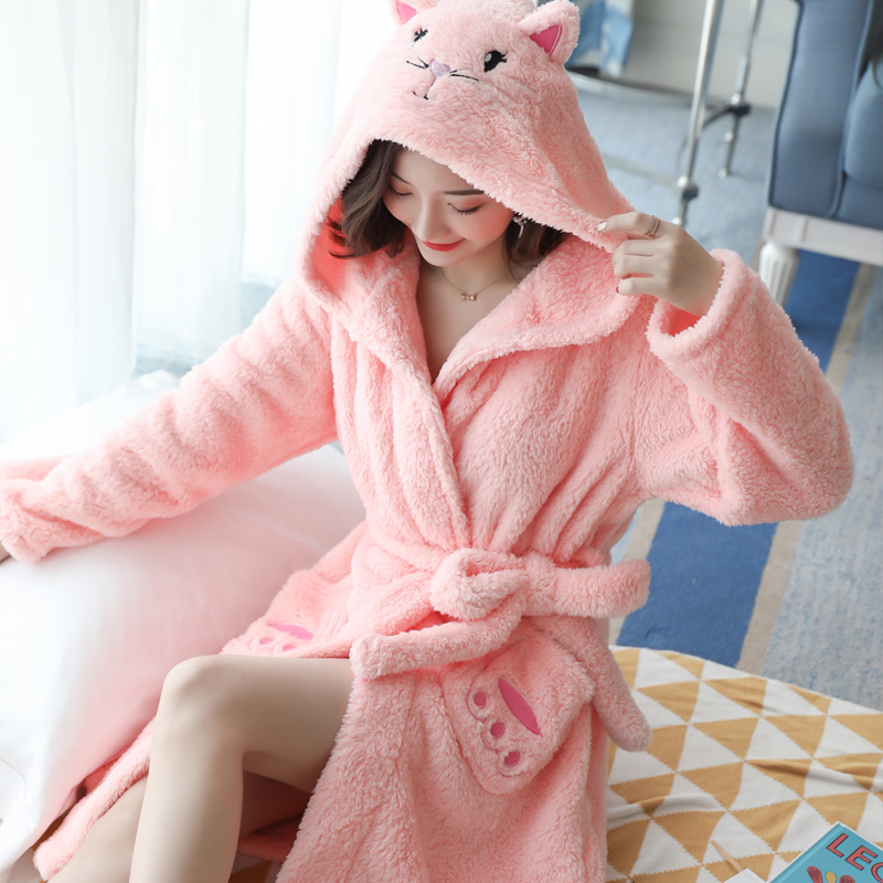 Pajamas women's autumn and winter coral velvet bathrobes long version can be worn outside flannel large size nightgown women's winter nightgown home clothes