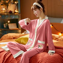 Sleepwear Lady Spring Autumn 2021 New long sleeves pure cotton Big code Autumn full cotton autumn Winter home Suits Suit