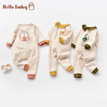 Baby jumpsuit double cotton spring and autumn clothes go out climbing clothes slanting jumpsuit for boys and girls autumn and winter ha clothes