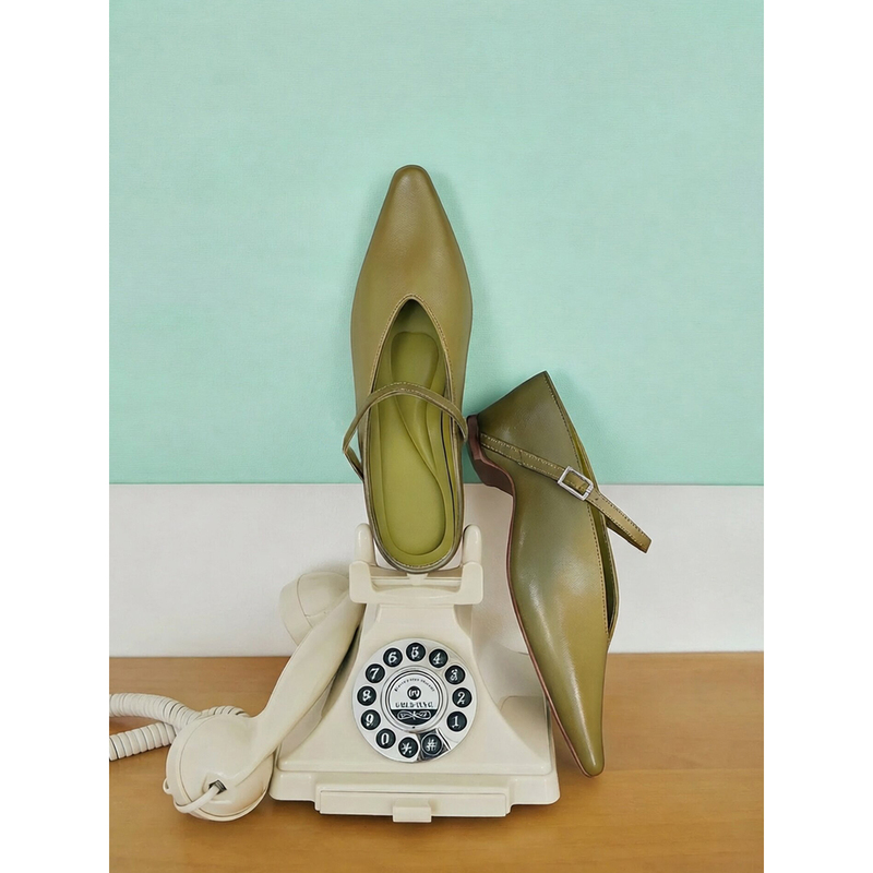 Ls' Rommors Has a Textured and Stylish Look, Handmade with Color-Washed Leather, Peep-Toe Wedge Mules with a Single Strap and Open Back