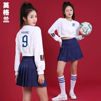 【Англия】 (маленькая икона) Белый топ + темно -синяя плиссированная юбка + носки