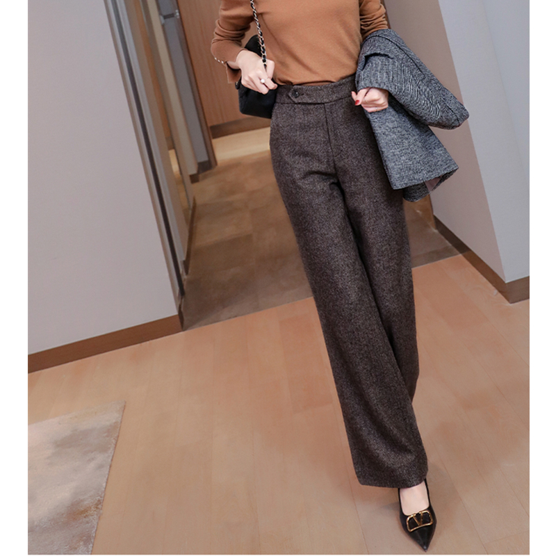 FENPERATE Straight wide leg autumn and winter new 2022 retro wool temperament loose casual women's clothing