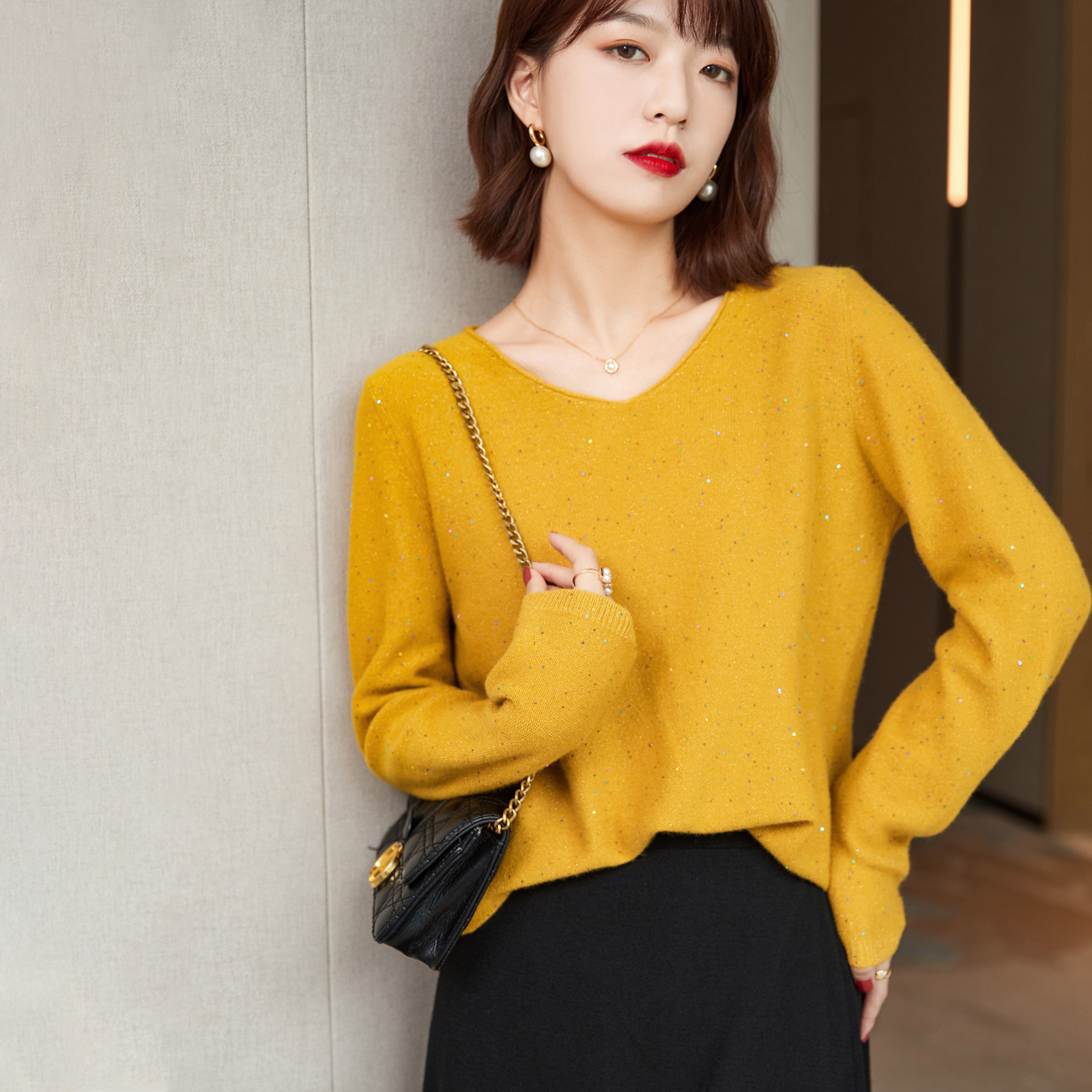 FENPERATE QUICK GLANCE Extravagant Romantic Sequin Wool Temperament Women Dress Spring Autumn Season New 2022