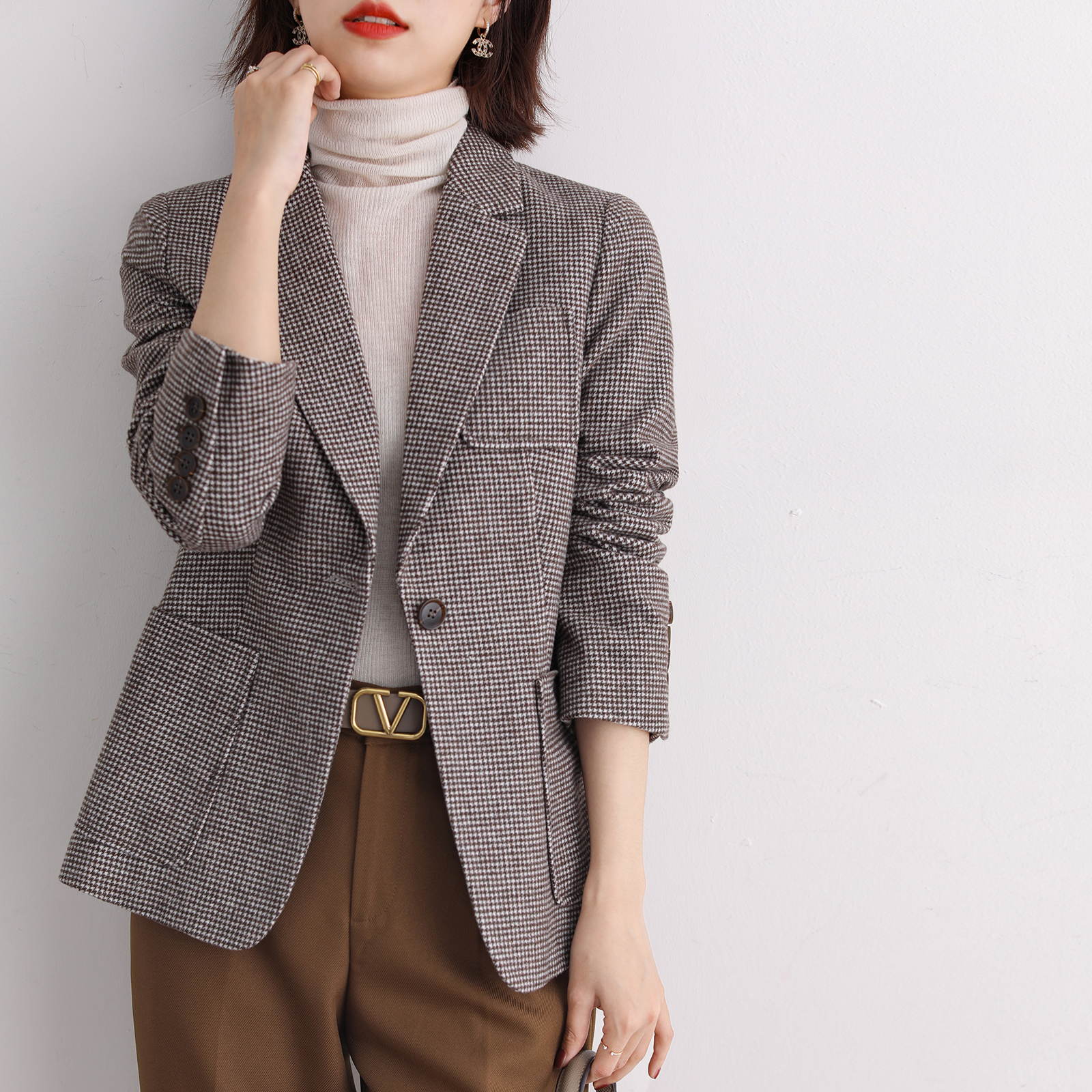 Retro Gwen Suit 2021 Autumn Winter New Commute Workplace Casual Two Wear Wool Lined Western Suit Jacket